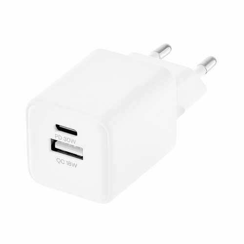 Сетевое зарядное устройство uBear Bridge USB-C+USB-A 30 Вт GaN белый