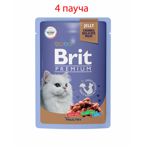 корм для взрослых кошек влажный brit premium ассорти птиц в желе 85 г Пауч Brit Premium для взрослых кошек ассорти из птицы в желе 85гр, 4шт