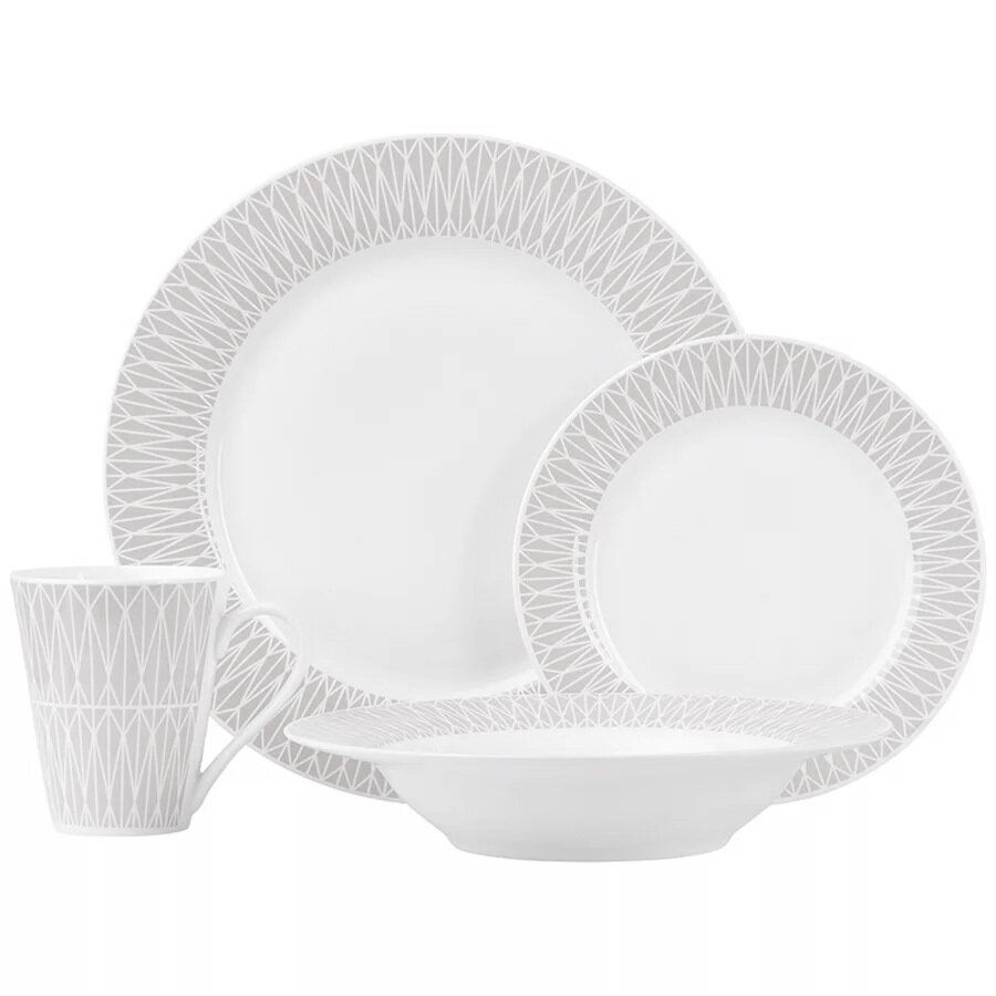 фото Фарфоровый обеденный сервиз на 4 персоны, 16 предметов, белый/серый, серия Зенит, Maxwell & Williams, MW413-II0109