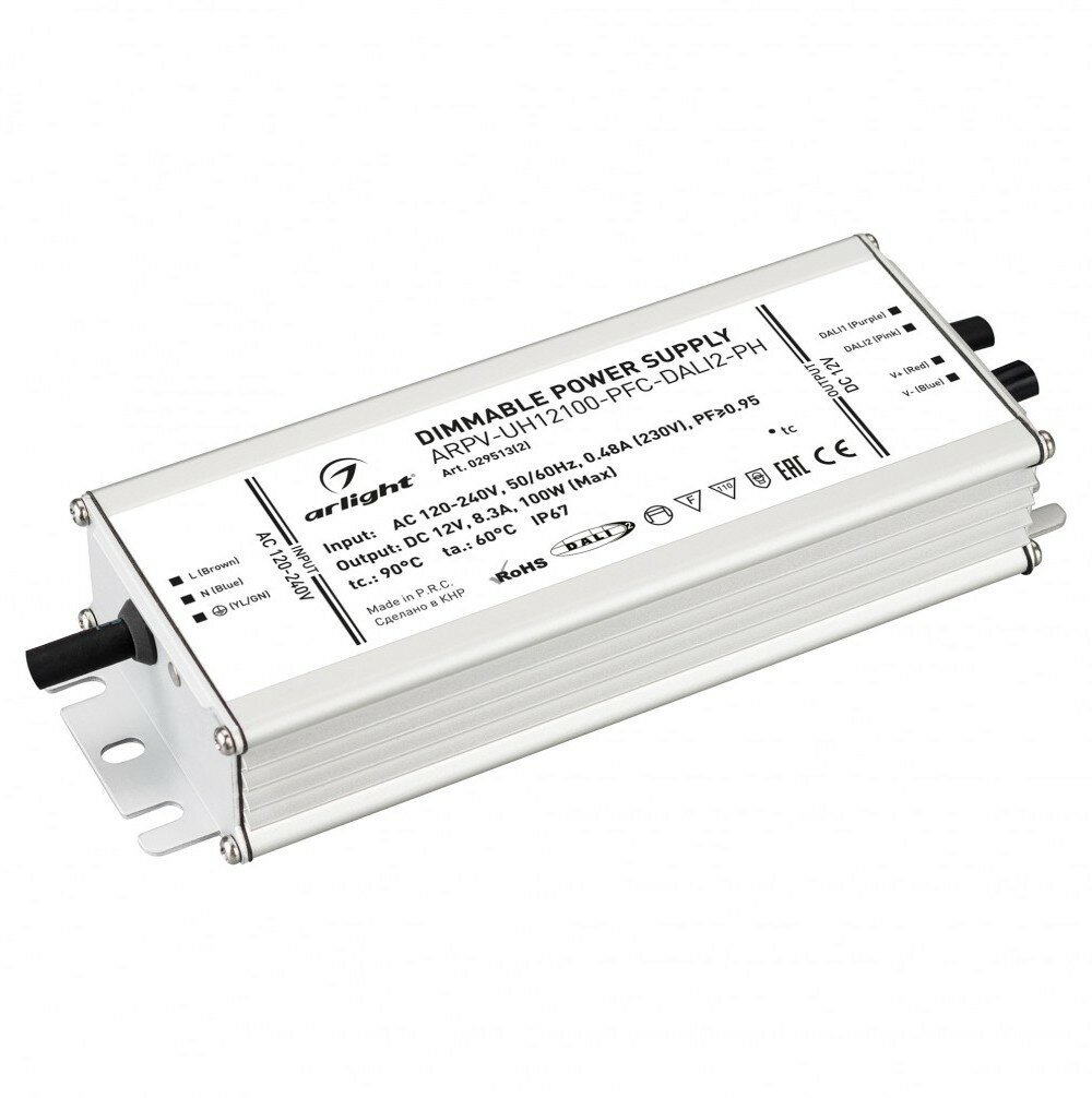 Блок питания ARPV-UH12100-PFC-DALI2-PH (12V, 8.3A, 100W) (Arlight, IP67 Металл, 7 лет) 029513(2)