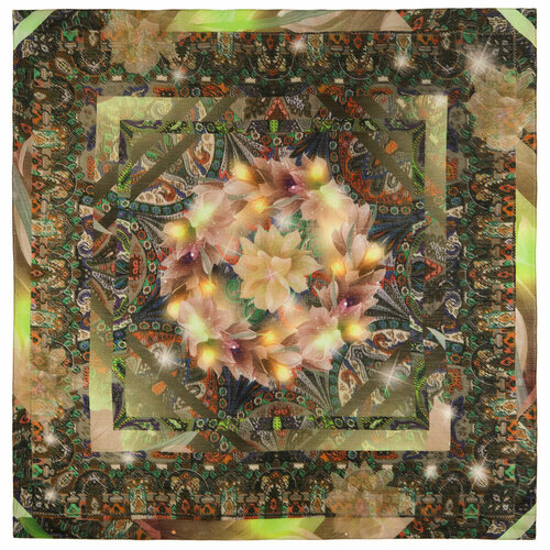 Платок Павловопосадская платочная мануфактура,115х115 см, зеленый, мультиколор