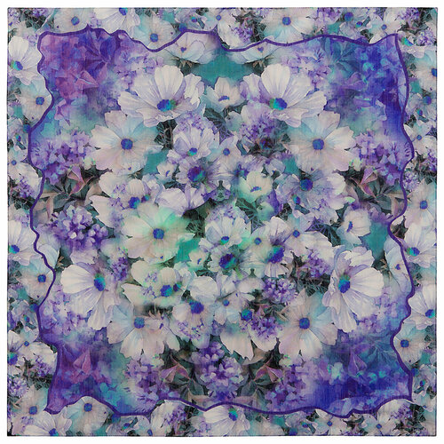 Платок Павловопосадская платочная мануфактура,115х115 см, бирюзовый, фиолетовый