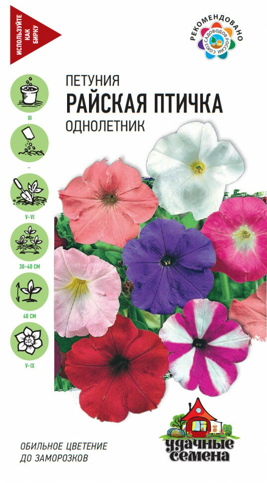 Семена Петуния многоцветковая Райская птичка смесь 01г Удачные семена 10 пакетиков