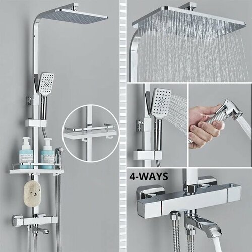 Душевая стойка с тропическим душем термосмесителем и лейкой беде хром