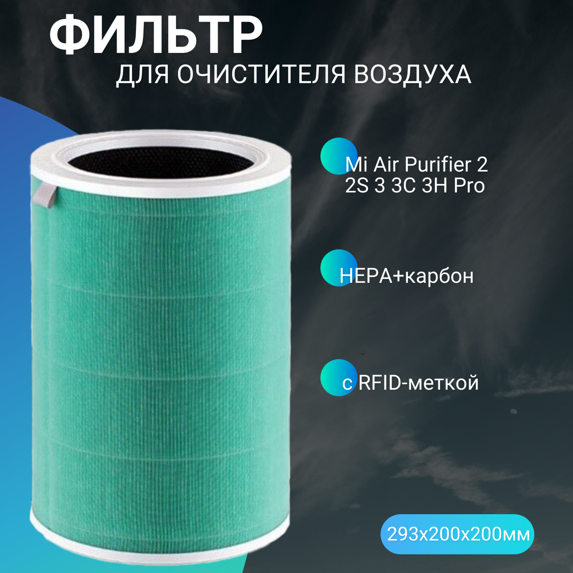 Фильтр для очистителя воздуха Xiaomi Mi Air Purifier 2 2S 3 3C 3H Pro (HEPA+карбон) с RFID-меткой