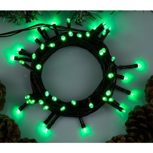 фото Гирлянда интерьерная светящаяся "нить" 5 м, ip20, темный шнур, 50 led, свечение зелёное, 8 режимов, работает от сети, 220 в, декоративная новогодняя электрогирлянда для украшения дома и на елку, праздничный декор на новый год luazon lighting