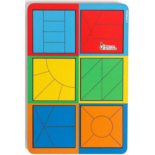 Развивающая логическая игра-головоломка Квадраты Никитина 3 учим цвета геометрические формы в наборе 2 рамки-вкладыша 64 детали 480₽
