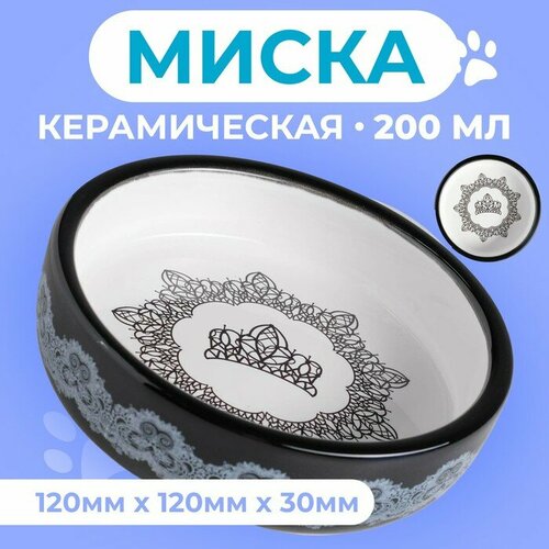 Миска керамическая с орнаментом 200 мл 12 х 3 см, бежево-черная миска beeztees керамическая my favourite dog 1 3 л бежево коричневый 1 3 л 1 8 5 см