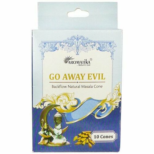 GO AWAY EVIL Backflow Natural Masala Cone, Aromatika (уходи, ЗЛО стелющийся дым, Ароматика), 10 конусов.