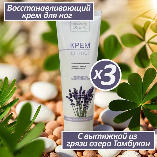 Крем для ног Волшебное озеро восстанавливающий с вытяжкой из тамбуканской грязи, 3 шт, 100 мл.