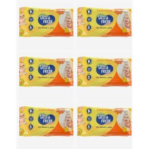 Ultra FRESH Влажные салфетки Baby для детей и мам Календула 60 шт 6 уп 962₽