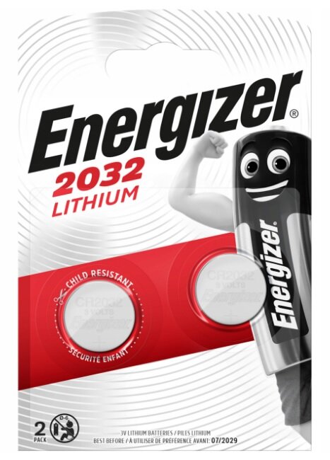 Батарейка Energizer CR2032 2шт, для глюкометров/пультов/весов, влагозащитный корпус