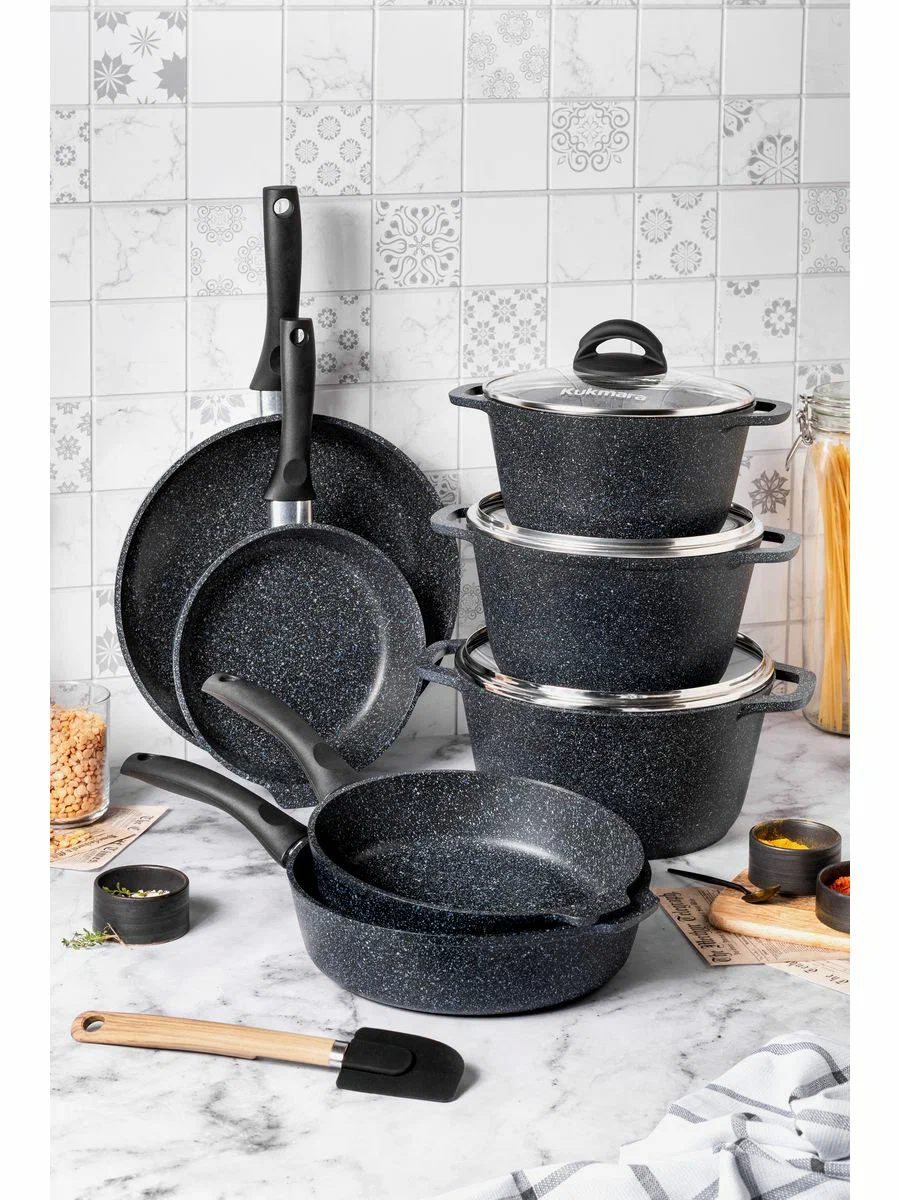 фото Кастрюля 2,5 л Kukmara, Granit, кгч25а, чёрный, алюминий, антипригарное покрытие, крышка стекло