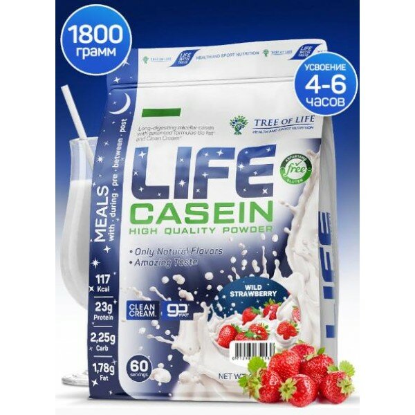 Life Casein 1800 gr, 60 порции(й), клубника
