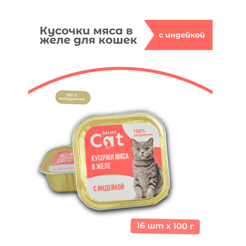 Консервы для кошек Oh my cat с индейкой в желе 100 г х 16 шт.