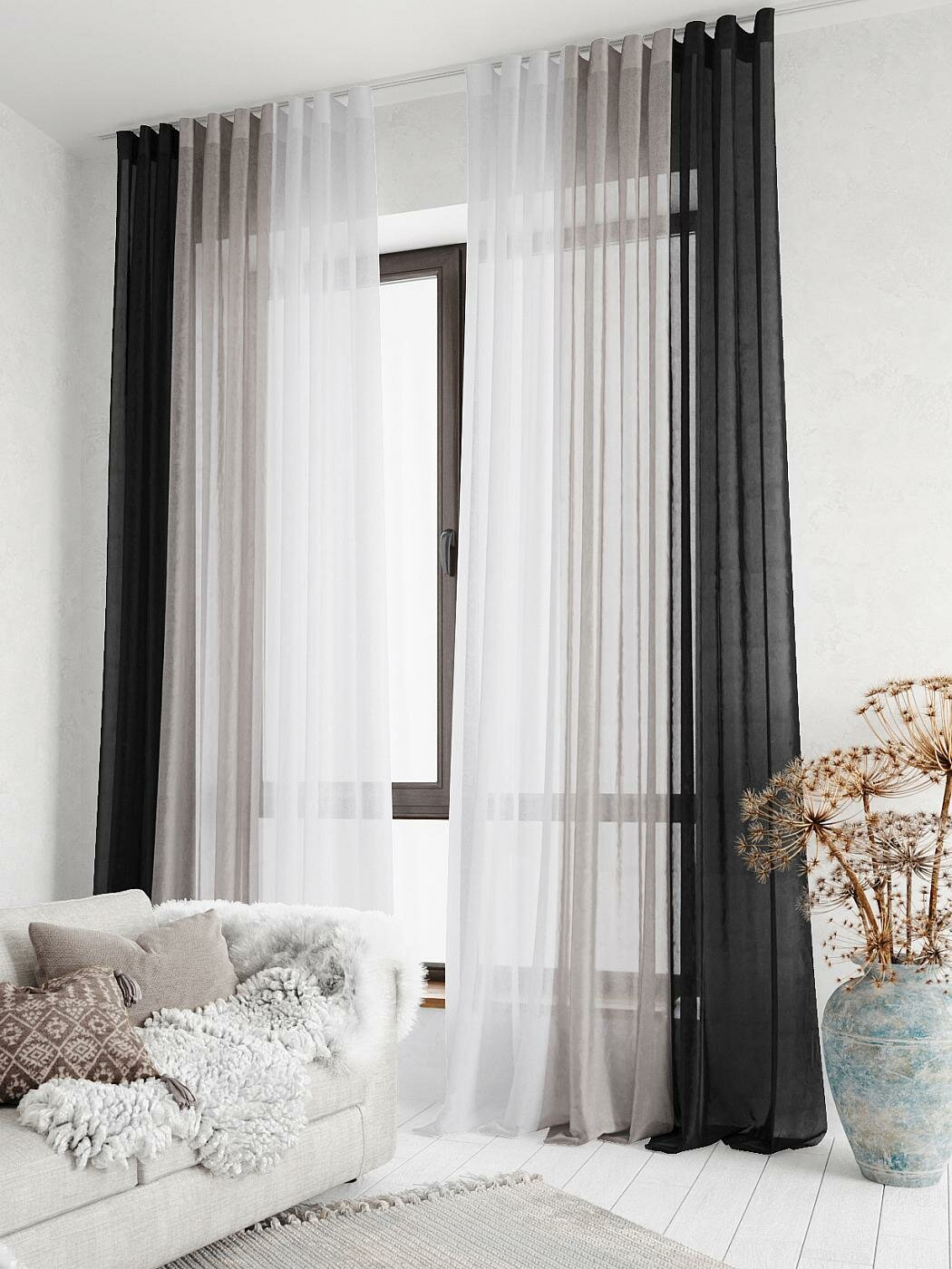 фото Тюль для комнаты AT HOME / 300х270 см / Милури (серо-черный) - 270 см