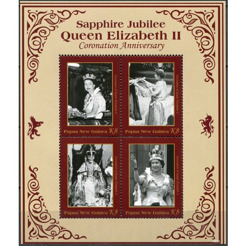 папуа новая гвинея 2018 редкие птицы серия mnh og Папуа Новая Гвинея. 2018. 65-летие коронации королевы Елизаветы II (Малый лист. MNH OG)
