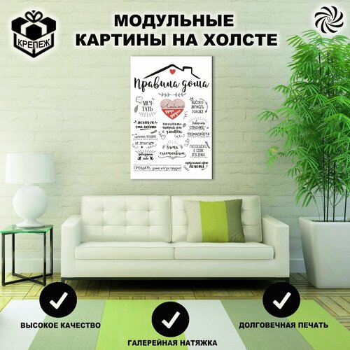 Картина интерьерная на стену на холсте Правила дома, Пространство интерьера, 1шт. 40х60