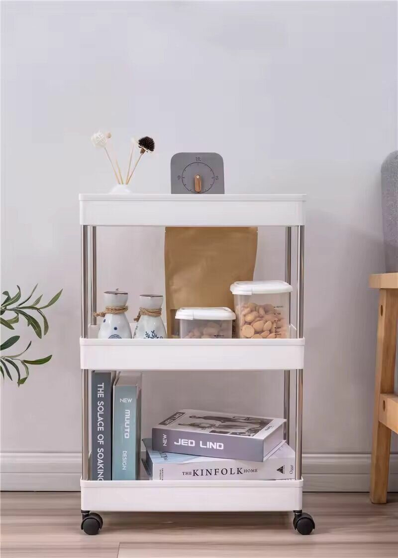 фото Этажерка для кухни и ванной, 3 яруса, узкая, передвижная, трансформер