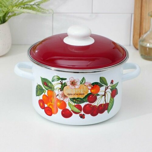 Кастрюля цилиндрическая Черешня 3 л цвет белый 3358₽