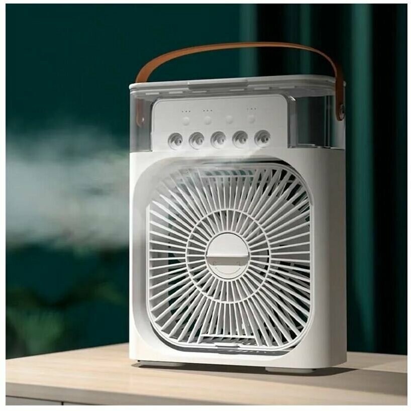Вентилятор настольный с функцией кондиционера, портативный вентилятор, увлажнитель воздуха с разноцветной подсветкой, охладитель, белый - фотография № 1