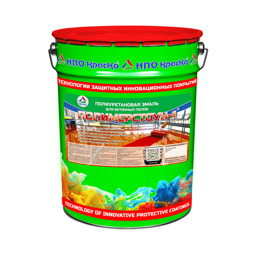 Эмаль Полиуретановая для Бетонного Пола Краско Полимерстоун-1 25кг Серая, Глянцевая, Однокомпонентная / НПО Краско.