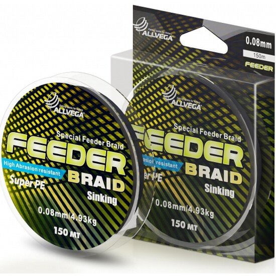 Плетеный шнур Allvega Feeder Braid 150м 0,12мм 7.78кг, тёмно-серая