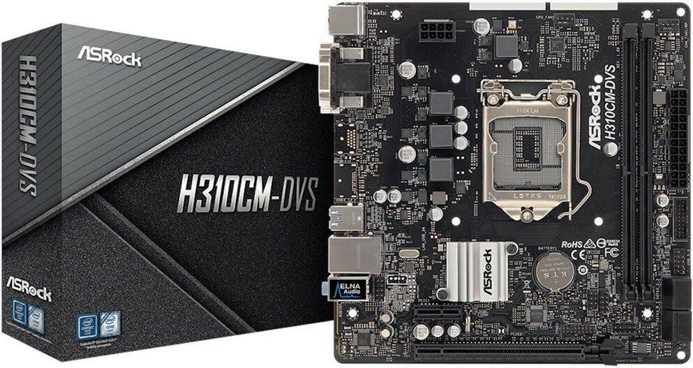 Материнская плата ASRock H310CM-DVS, Socket 1151, Intel®H310, 2xDDR4-2666, D-SUB+DVI-D, 1xPCI-Ex16, 1xPCI-Ex1, 4xSATA3, 8 Ch Audio, GLan, (4