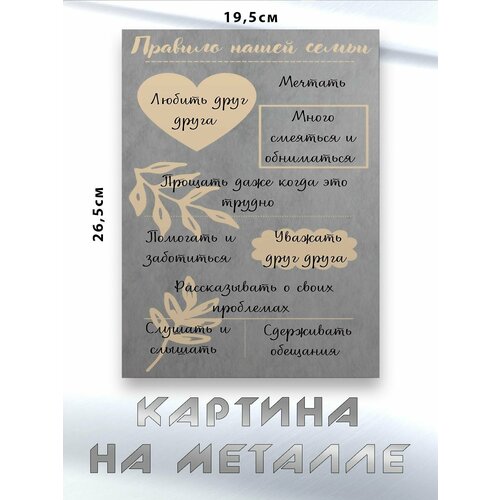 Картина для интерьера на стену с принтом Правила Семьи, картина на металле