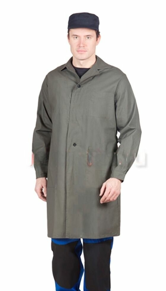 фото Халат мужской рабочий с длинным рукавом, оливковый , бязь