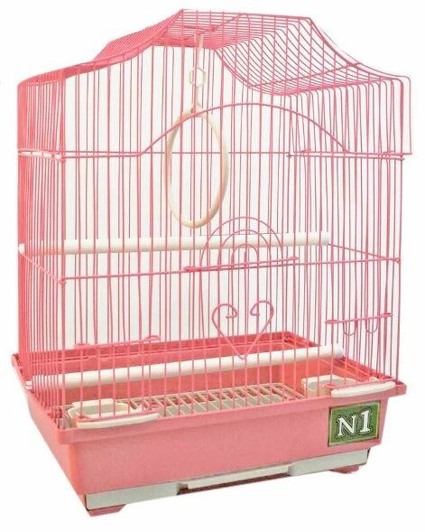 Клетка 30х23х39 см для мелких птиц: попугаев, канареек фигурная, розовая укомплектованная, N1
