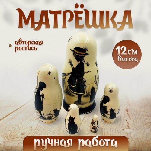 Изображение товара Матрешка деревянная детская развивающая игрушка Петушок 5 мест 12 см Орнамент