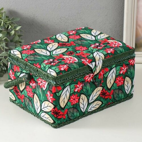 Шкатулка для рукоделия Пуансеттия на зелёном 19х26х145 см 3814₽