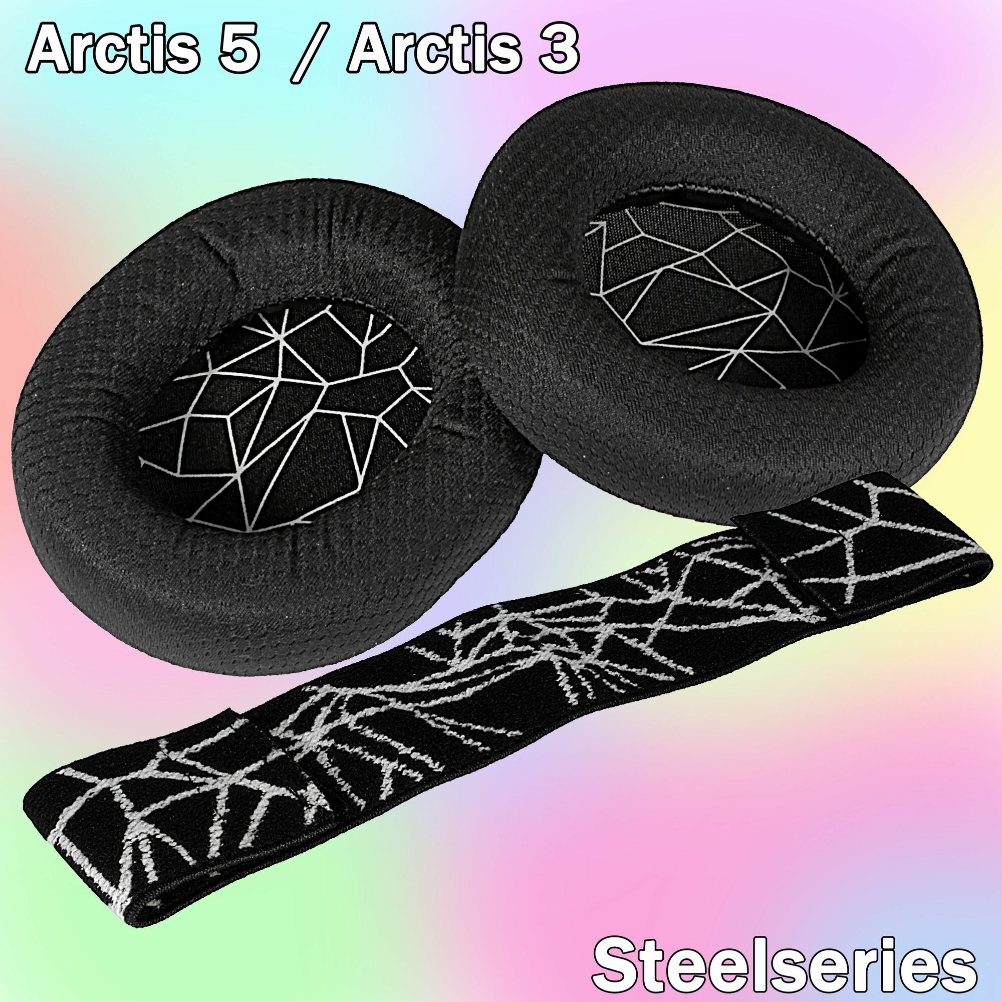 Амбушюры с белым принтом + оголовье Steelseries Arctis 3, Arctis 5