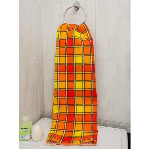 Полотенце вафельное банное/пляжное 80х150 см клетка оранжевая