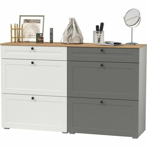 Тумба для обуви Моби Остин 16.121 + 13.257 Тумба, цвет серый графит/дуб крафт золотой (1027955)