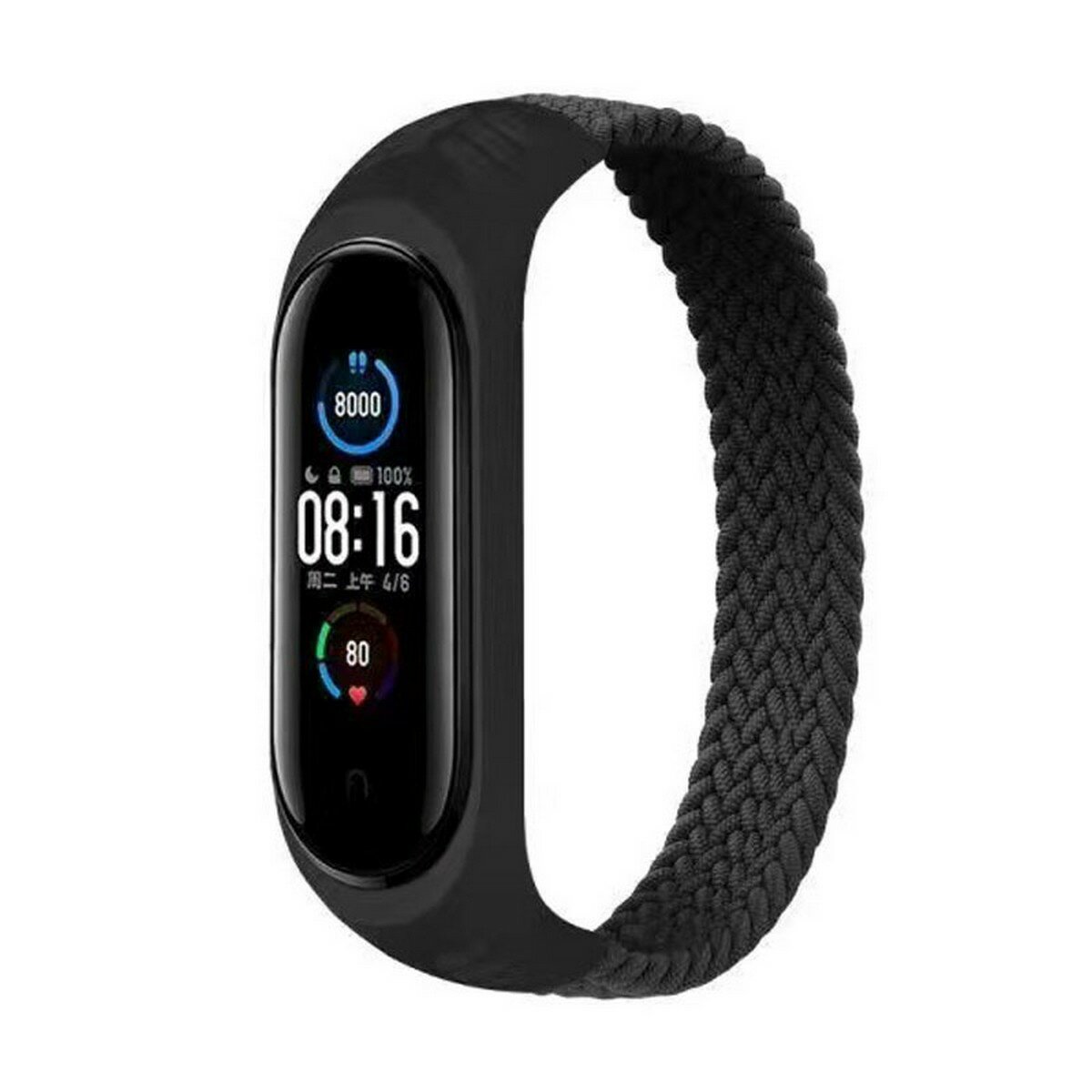 Матерчатый плетеный ремешок для Xiaomi Mi Band 3/ Mi Band 4 / Mi Band 5 / Mi Band 6 / Mi Band 7, 03 черный