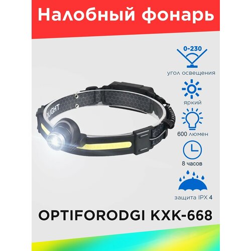 Налобный фонарь сенсорный OPTIFORODGI OPFKXK-668 с линзой и зумом
