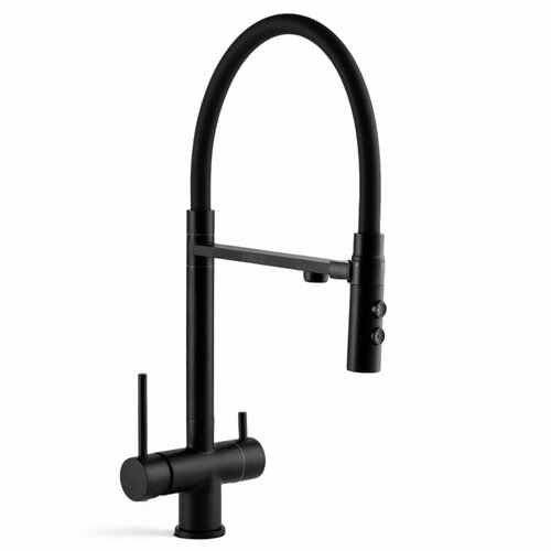 Смеситель для кухни с фильтром для питьевой воды, гибким изливом и двухрежимным аэратором, крепление на магните, черный матовый