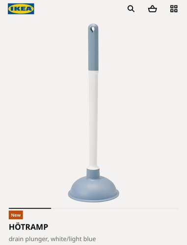 Изображение товара Вантуз IKEA HÖTRAMP, белый/светло-голубой, 49х15 см, пластик /синт. каучук