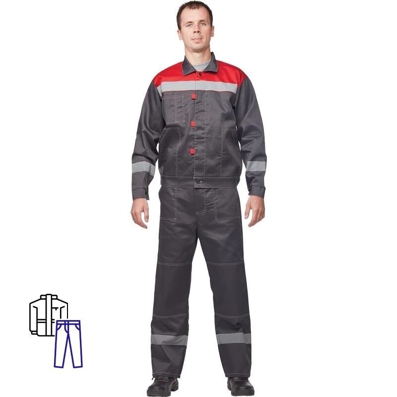 Костюм рабочий КНР летний мужской Л20-КБР серый красный размер 52-54 рост 182-188 см (л20-КБР муж сер/крас)