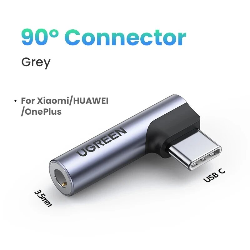 UGREEN USB Type-C к 3,5 мм аудио кабель, Angle Grey Connector, 10-12cm