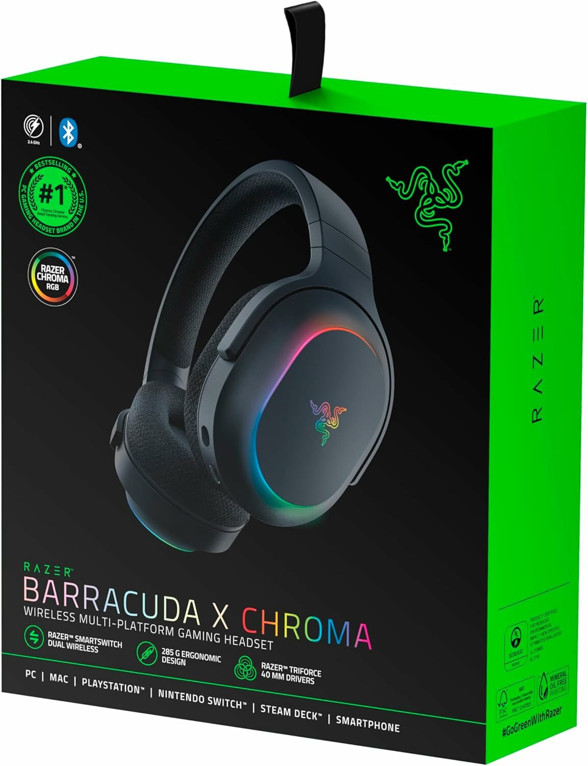 Игровая гарнитура Razer Barracuda X Chroma (2024) Black, беспроводная, для ПК и игровых консолей, RGB, черная