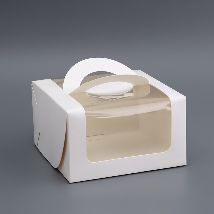 Коробка для торта - бенто - торта с окном белая 14 х 14 х 8 см