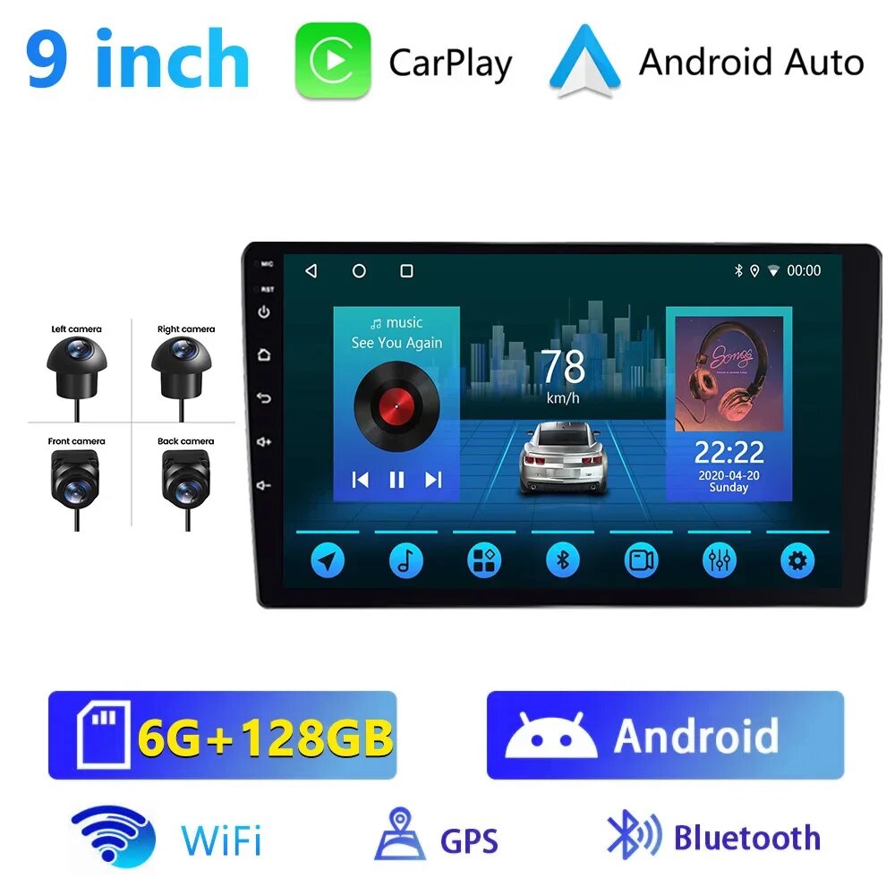 TOYOUSONIC 7/9/10 дюймов автомобильный радиоприемник Android Auto Carplay мультимедийный видеоплеер с поддержкой 360 камеры 2 din Android головное устройство без DVD, 9 6-128cp 360