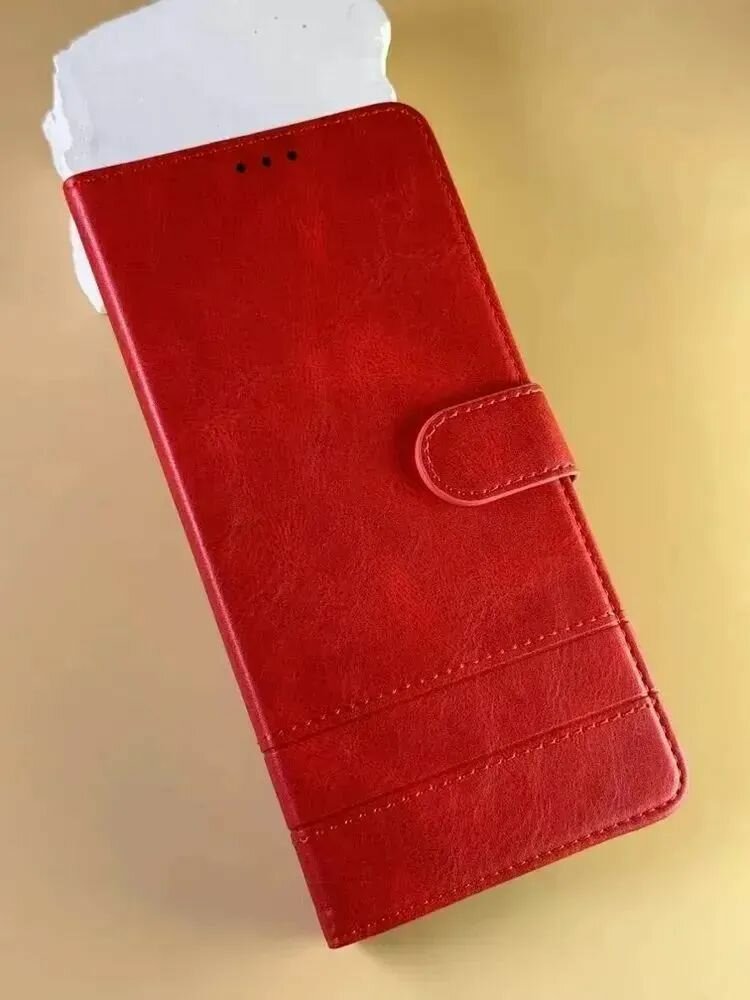 Чехол-книжка на Realme C75 / Чехол на Реалми С75 c магнитной застежкой, c хлястиком, отделением под карты и декоративной строчкой, красный — фото 1