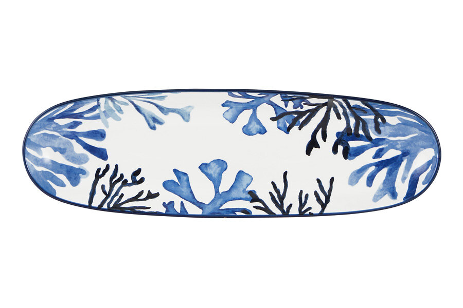 Блюдо 40х125 см керамика К белое овальное Синие кораллы Blue Coral