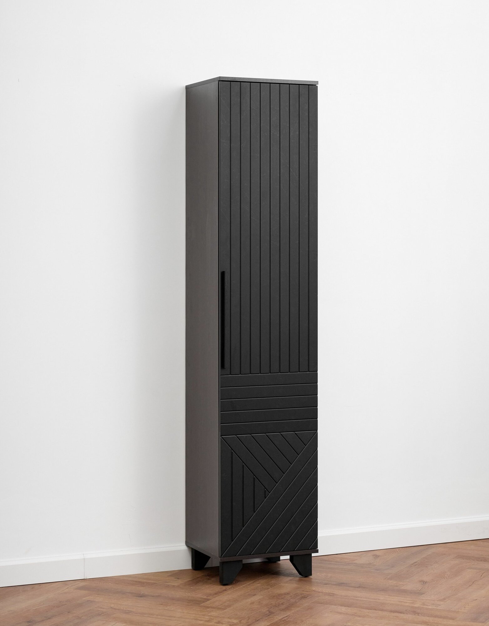 Шкаф пенал Копенгаген со створкой Венге / Черный матовый правый (12 стульев)