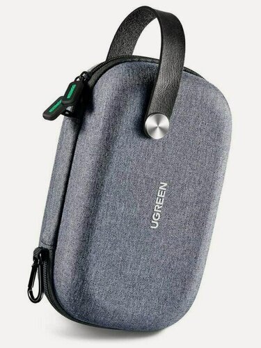 Изображение товара Органайзер для кабелей UGREEN LP152, серый, пена EVA и полиэстер Oxford, боковая молния, ремешок на руку