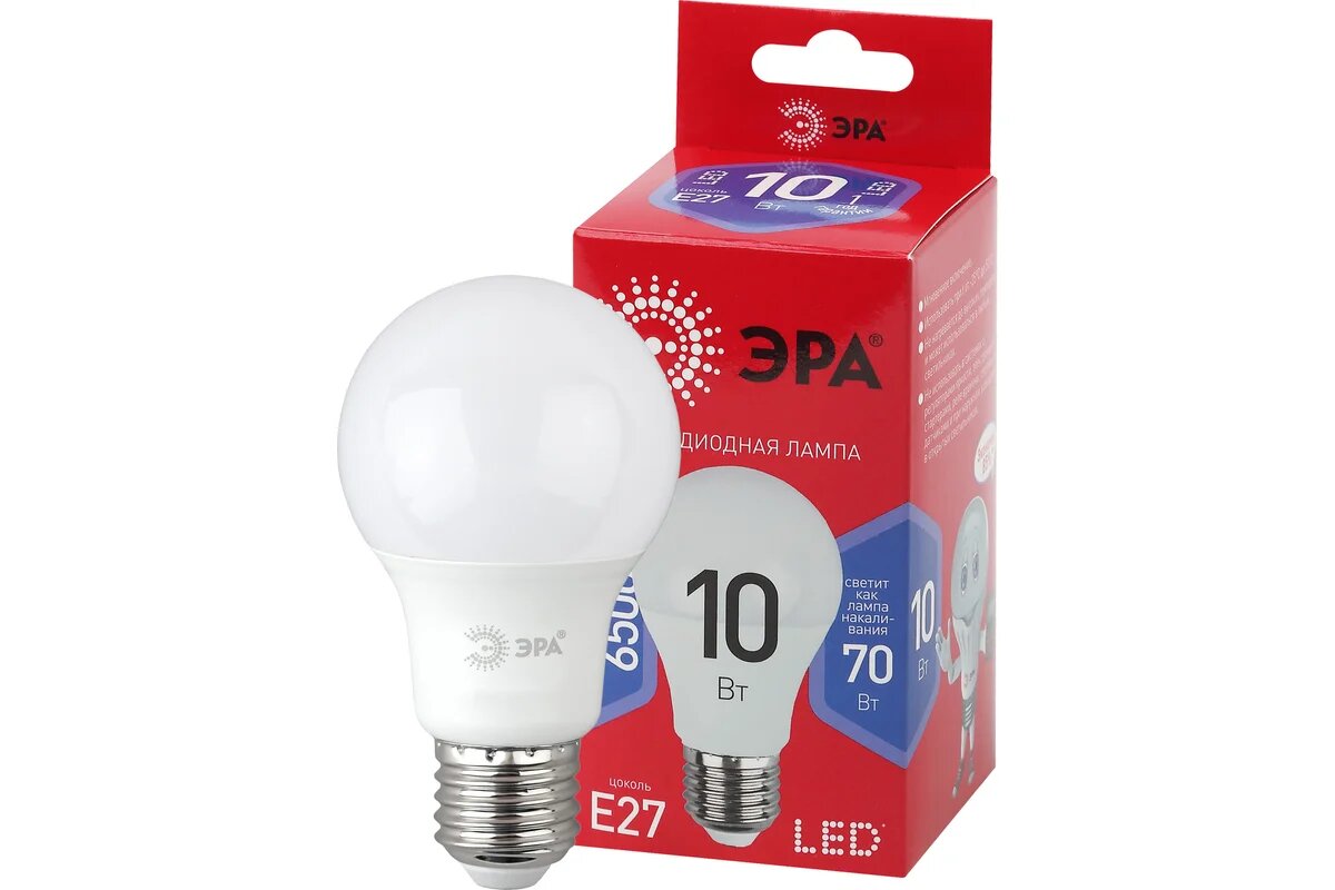 Лампа светодиодная ЭРА LED A60-10W-865-E27 R (диод, груша, 10Вт, хол, E27)